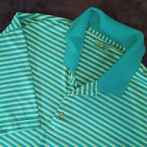 Ben Hogan Golf Shirt Polo Performance Size 2XL  Green/Blue Neon Stripes Stretch